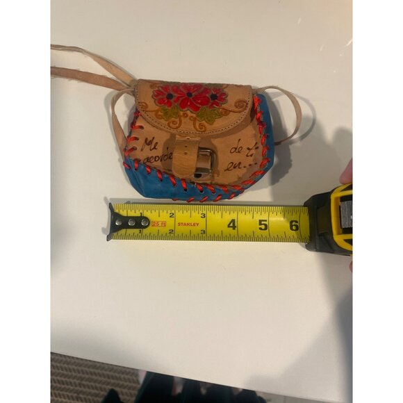 Vintage Handcrafted Leather & Suede Shoulder Bag With Floral Embroidery & Messag - Picture 9 of 11